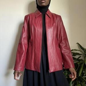 Vintage red coquette minimalist lightweight leather blazer jacket size L